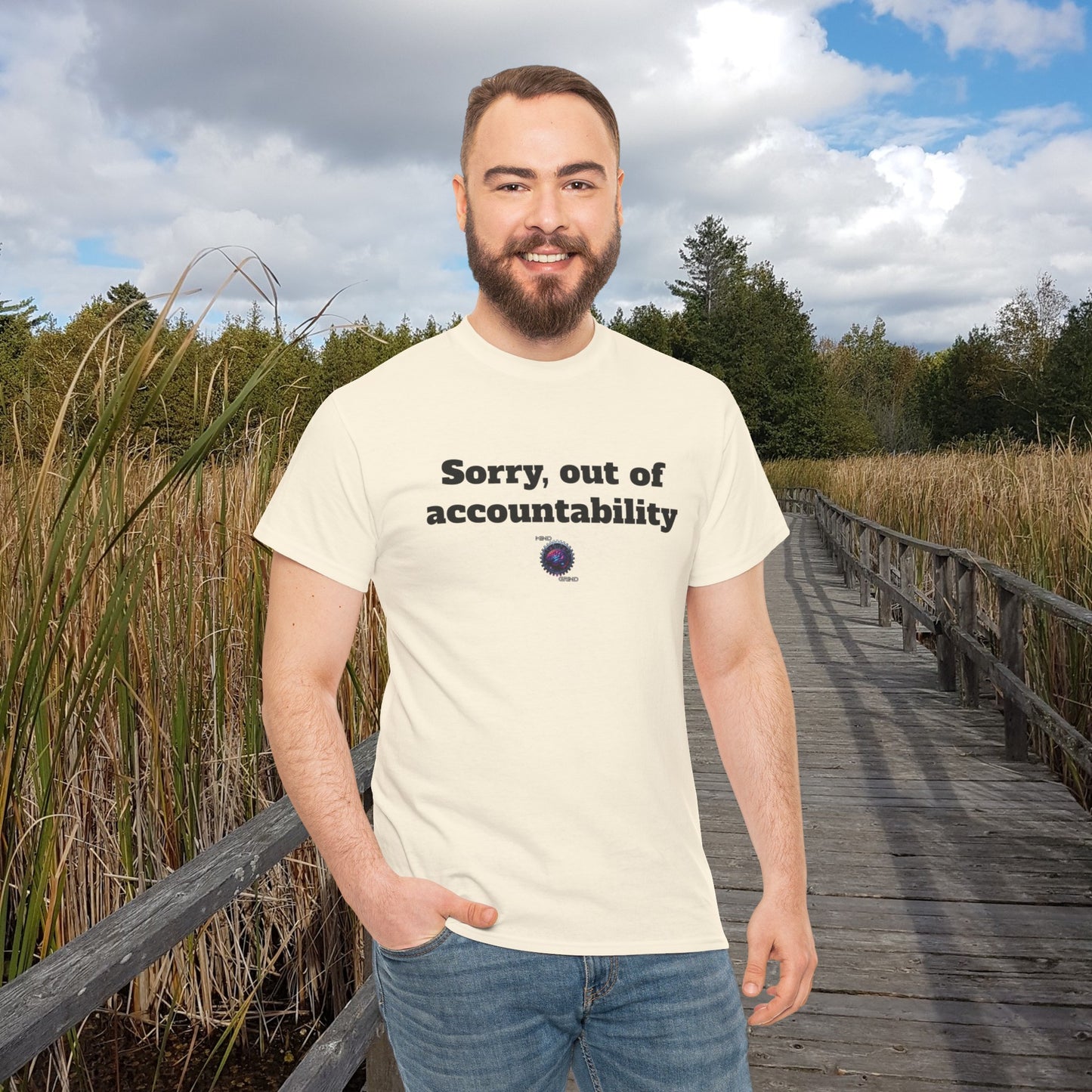 Sorry, out of accountability - Unisex Heavy Cotton Tee - Small Logo
