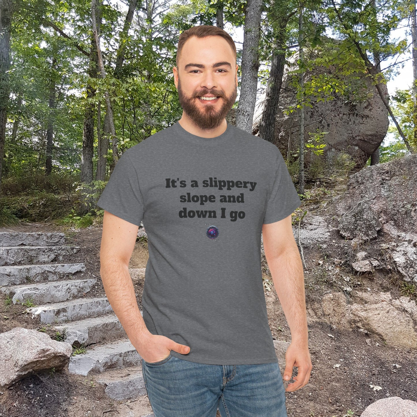 It's a slippery slope and down I go - Unisex Heavy Cotton Tee - Small Logo