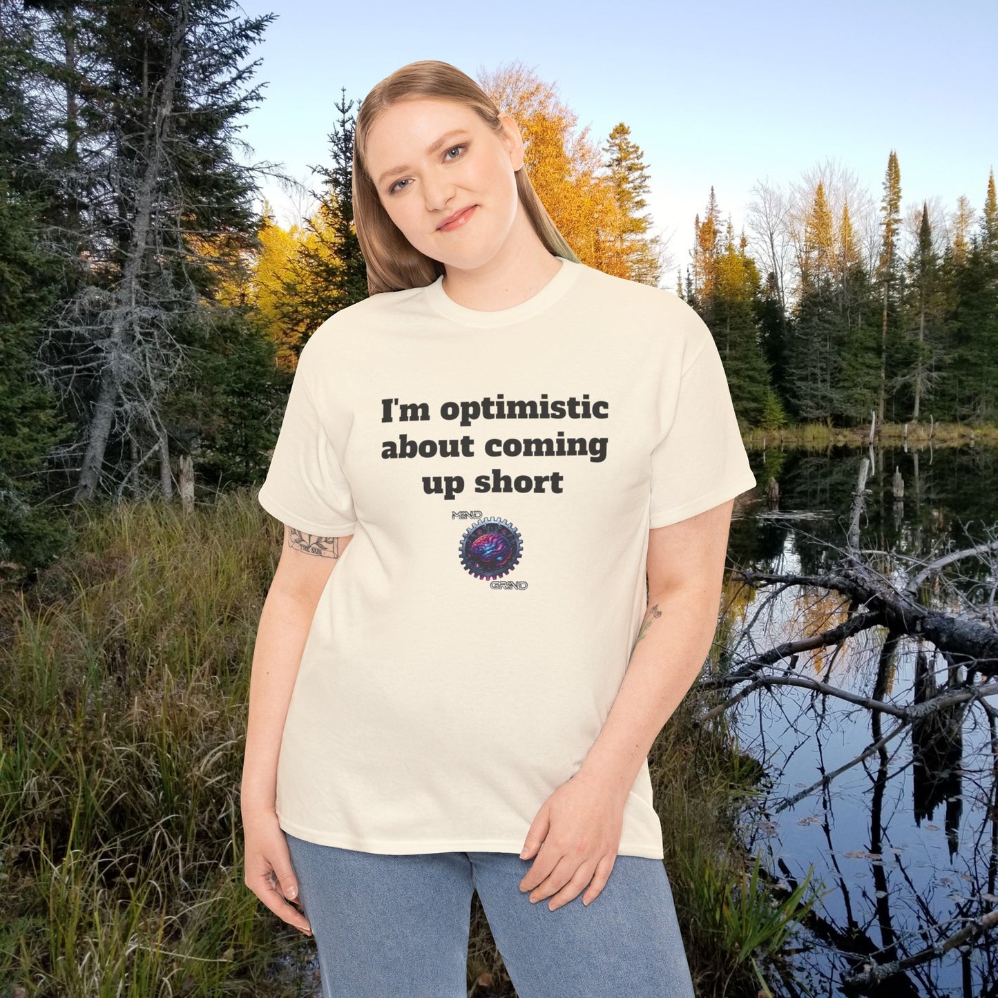 I'm optimistic about coming up short - Unisex Heavy Cotton Tee - Large Logo