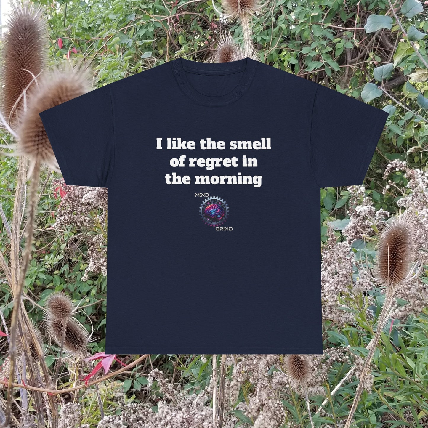 I like the smell of regret in the morning - Unisex Heavy Cotton Tee - Large Logo