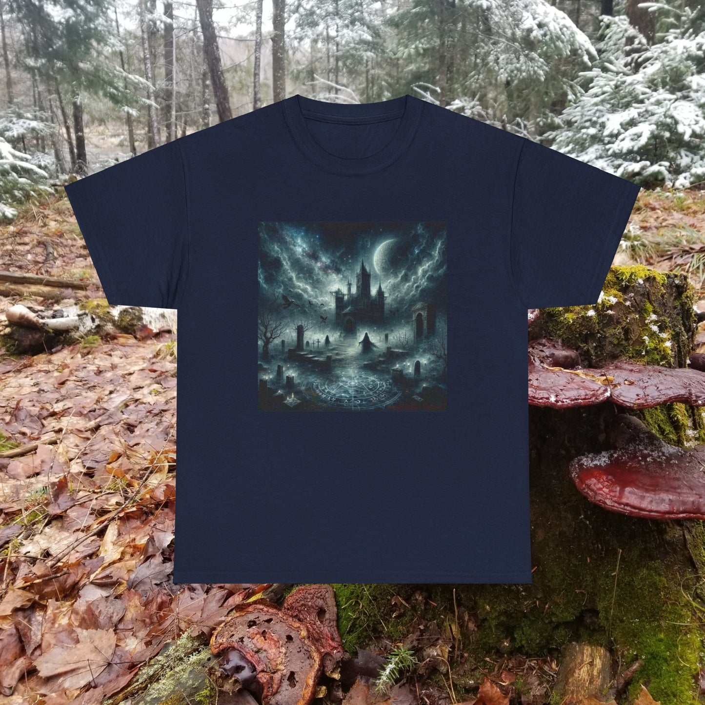 Horror Haunted Castle with Pentagram - Unisex Heavy Cotton Tee