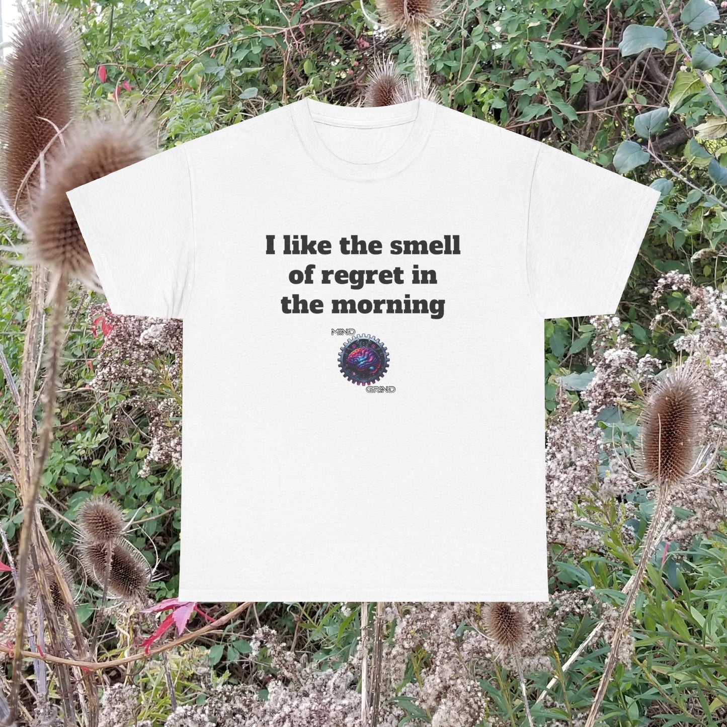 I like the smell of regret in the morning - Unisex Heavy Cotton Tee - Large Logo