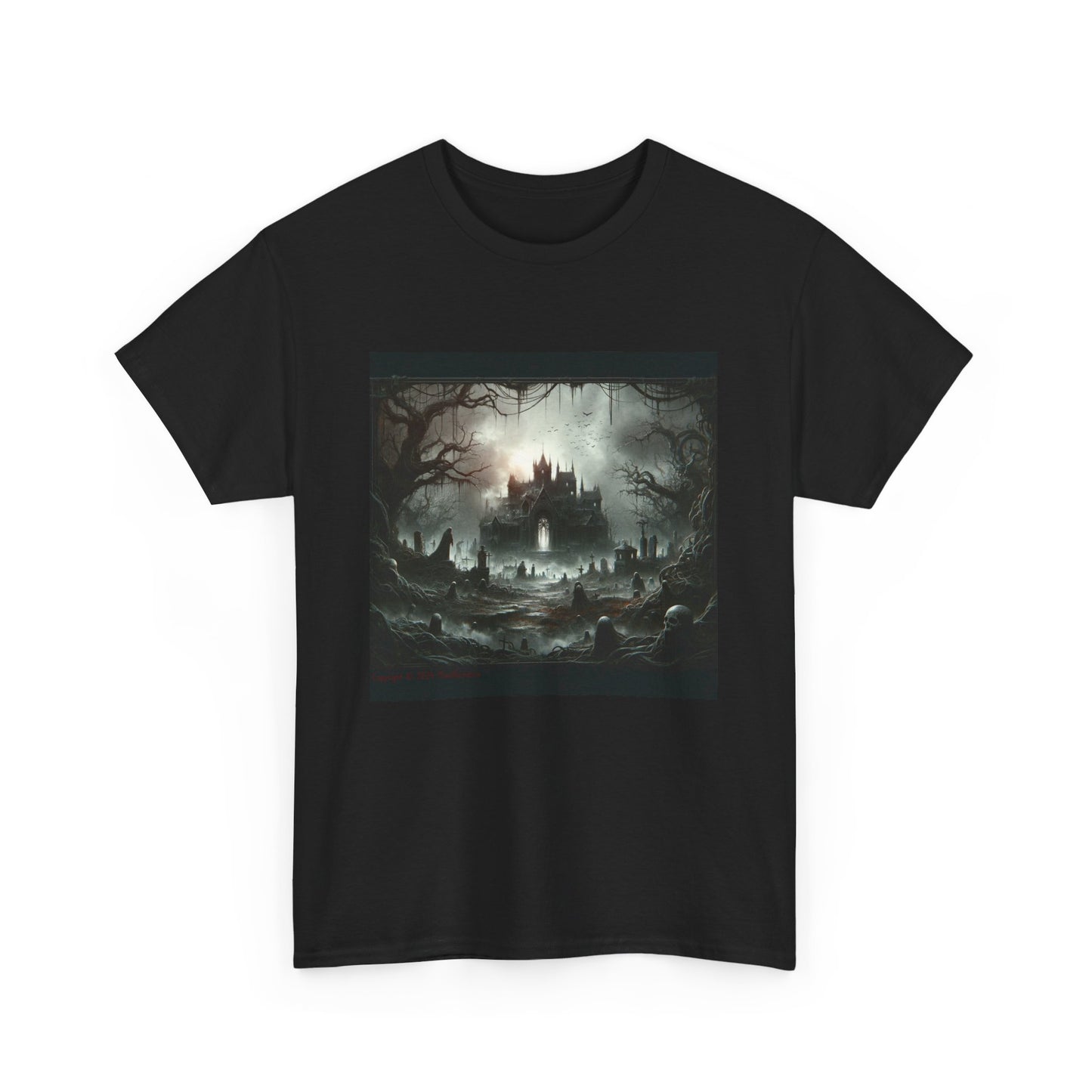 Horror Castle With Frame Skeletons - Unisex Heavy Cotton Tee