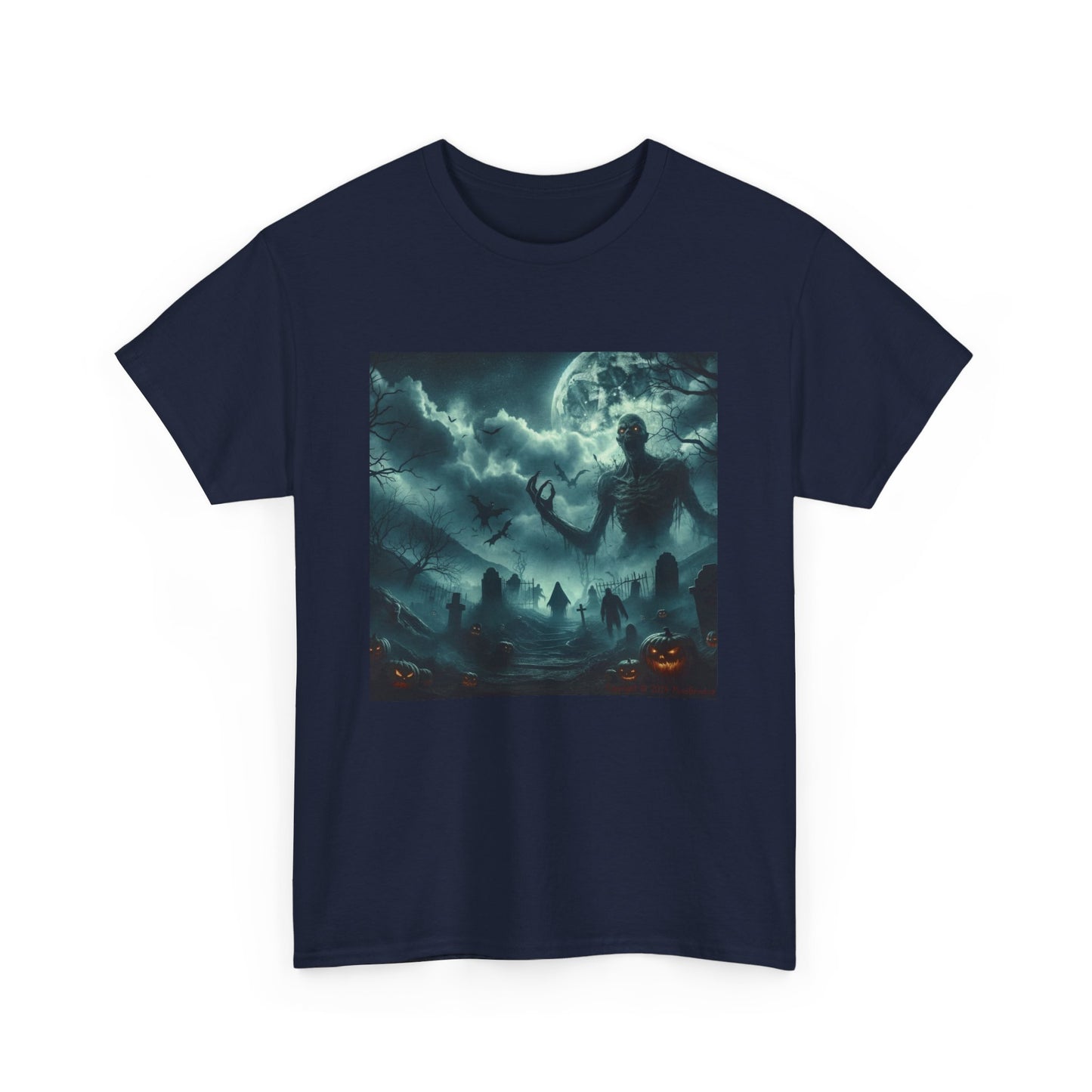 Horror Giant Skeleton and Moon - Unisex Heavy Cotton Tee