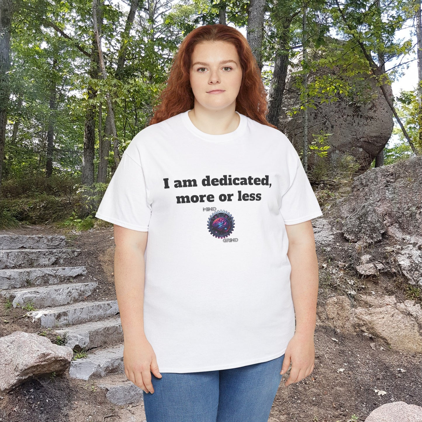 I am dedicated, more or less - Unisex Heavy Cotton Tee - Large Logo