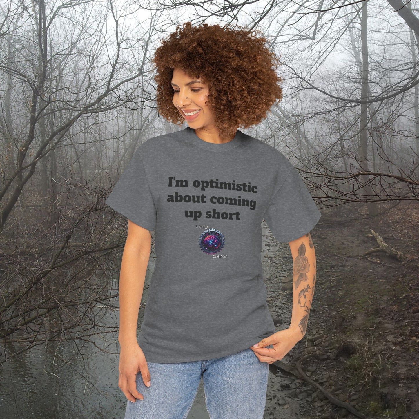 I'm optimistic about coming up short - Unisex Heavy Cotton Tee - Large Logo