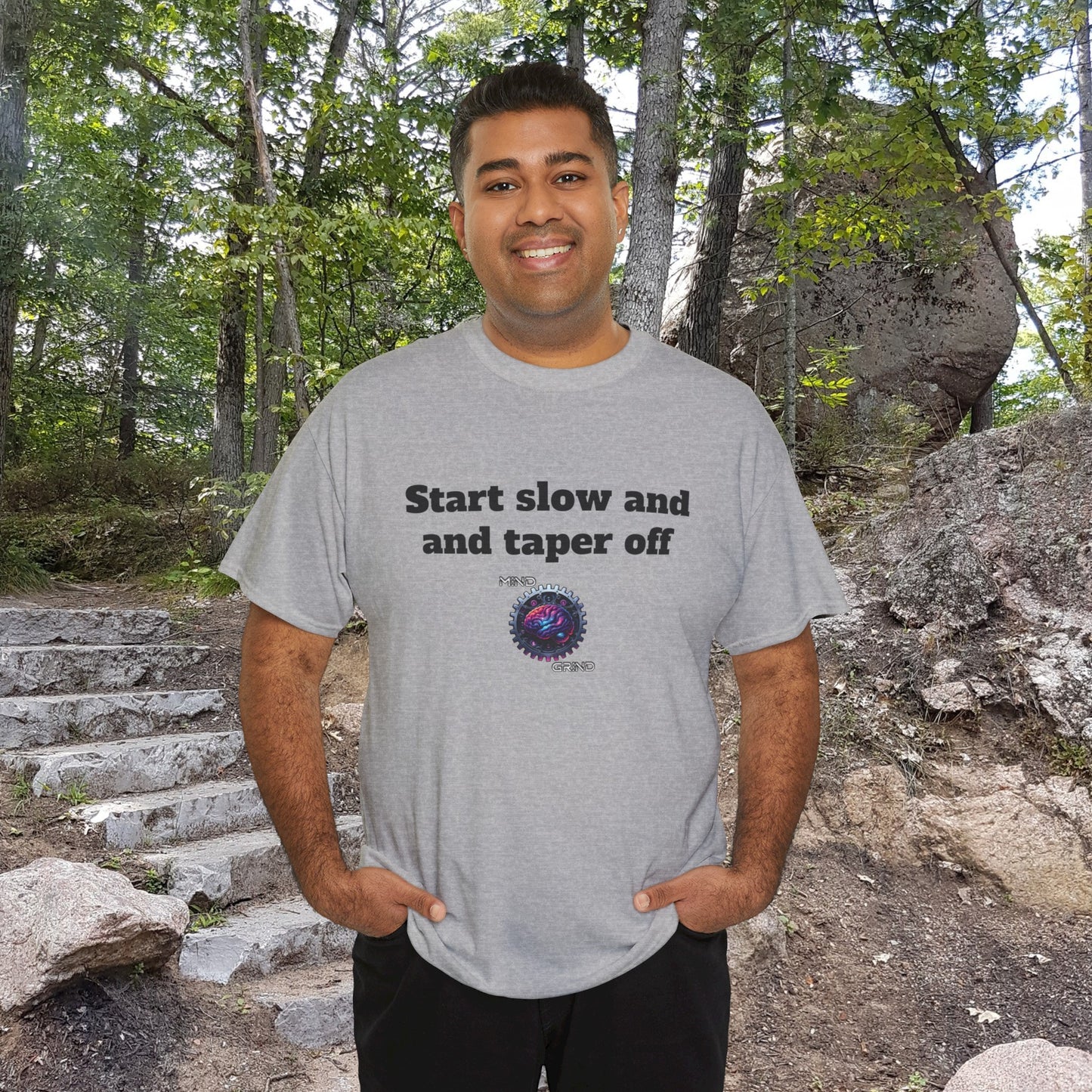 Start slow and taper off - Unisex Heavy Cotton Tee - Large Logo
