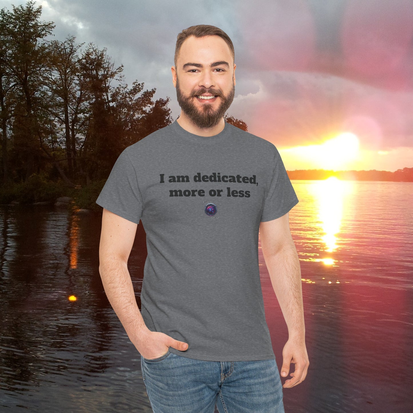 I am dedicated, more or less - Unisex Heavy Cotton Tee - Small Logo