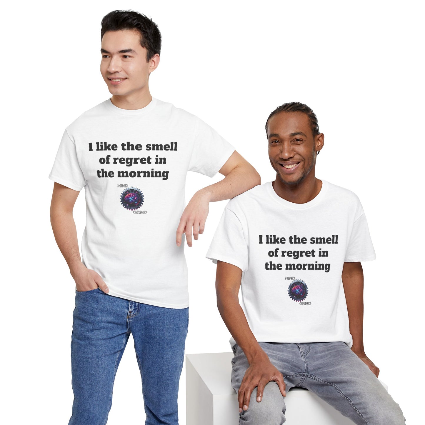I like the smell of regret in the morning - Unisex Heavy Cotton Tee - Large Logo