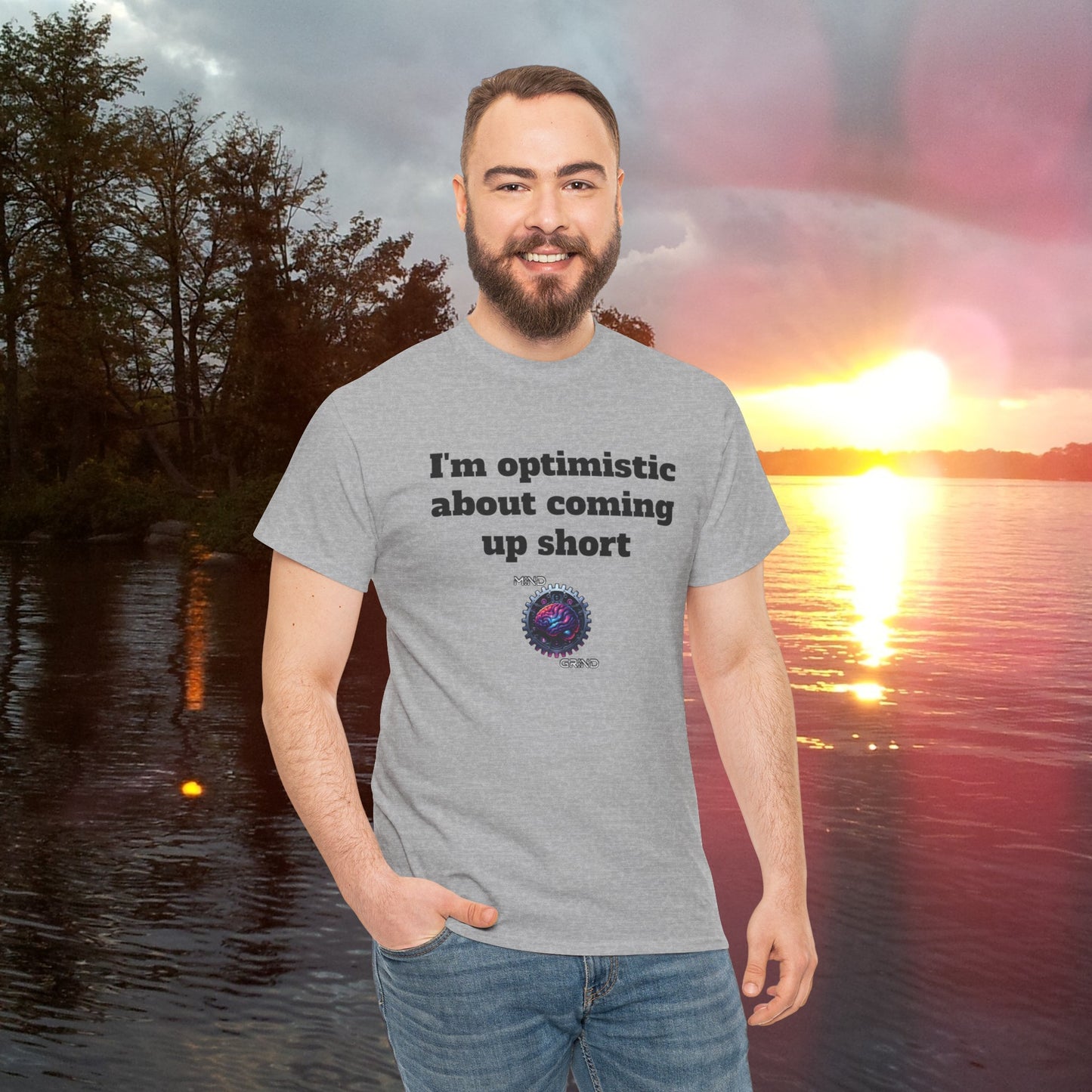 I'm optimistic about coming up short - Unisex Heavy Cotton Tee - Large Logo