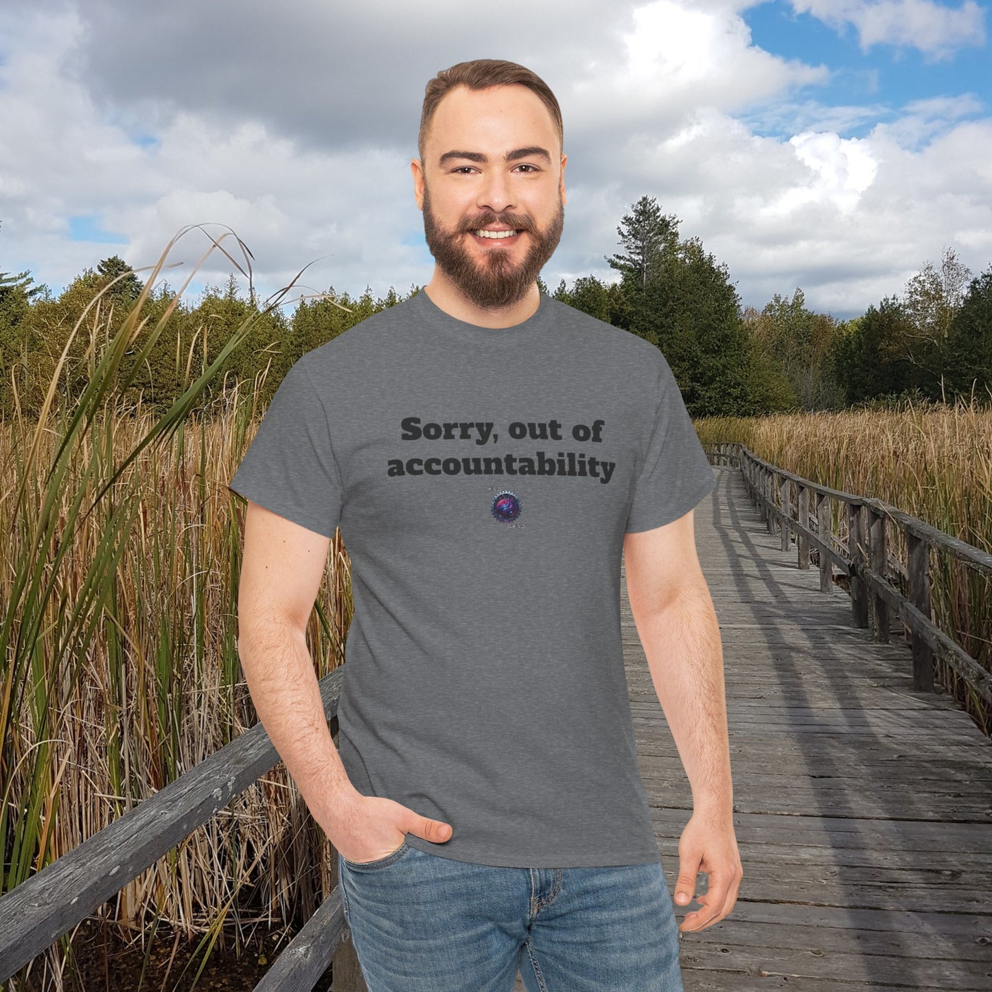 Sorry, out of accountability - Unisex Heavy Cotton Tee - Small Logo