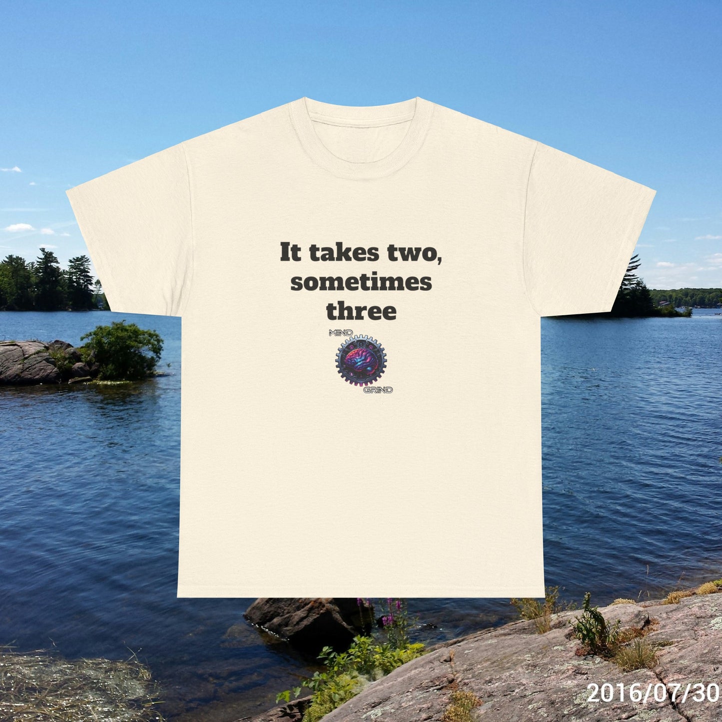 It takes two, sometimes three - Unisex Heavy Cotton Tee - Large Logo