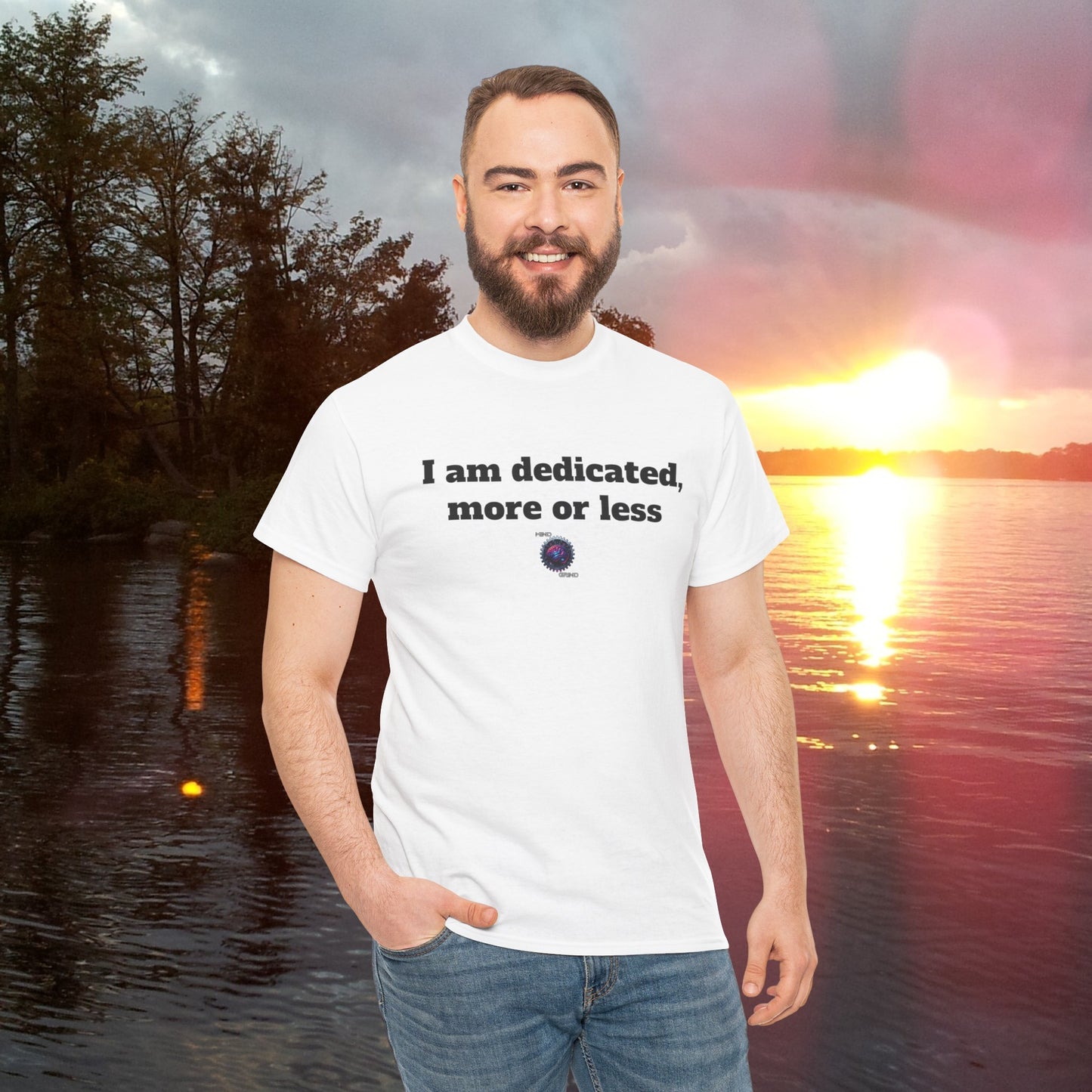 I am dedicated, more or less - Unisex Heavy Cotton Tee - Small Logo
