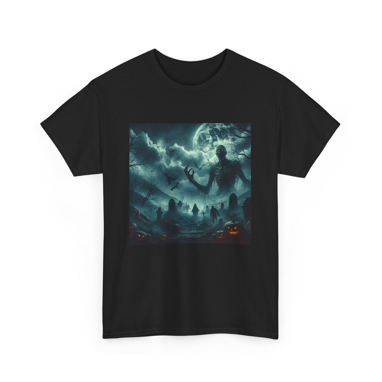 Horror Giant Skeleton and Moon - Unisex Heavy Cotton Tee