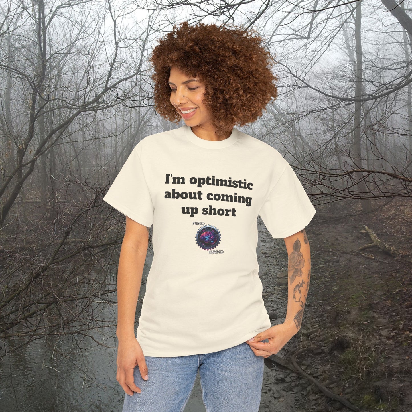I'm optimistic about coming up short - Unisex Heavy Cotton Tee - Large Logo