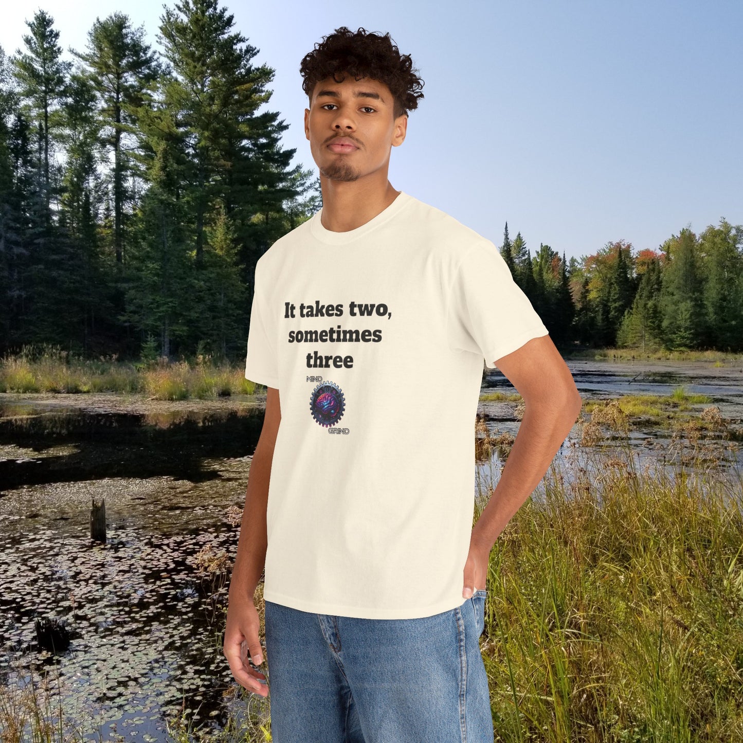 It takes two, sometimes three - Unisex Heavy Cotton Tee - Large Logo