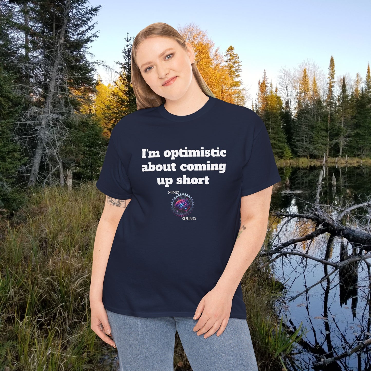 I'm optimistic about coming up short - Unisex Heavy Cotton Tee - Large Logo