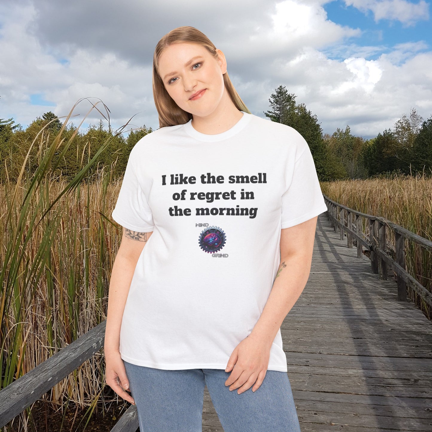 I like the smell of regret in the morning - Unisex Heavy Cotton Tee - Large Logo
