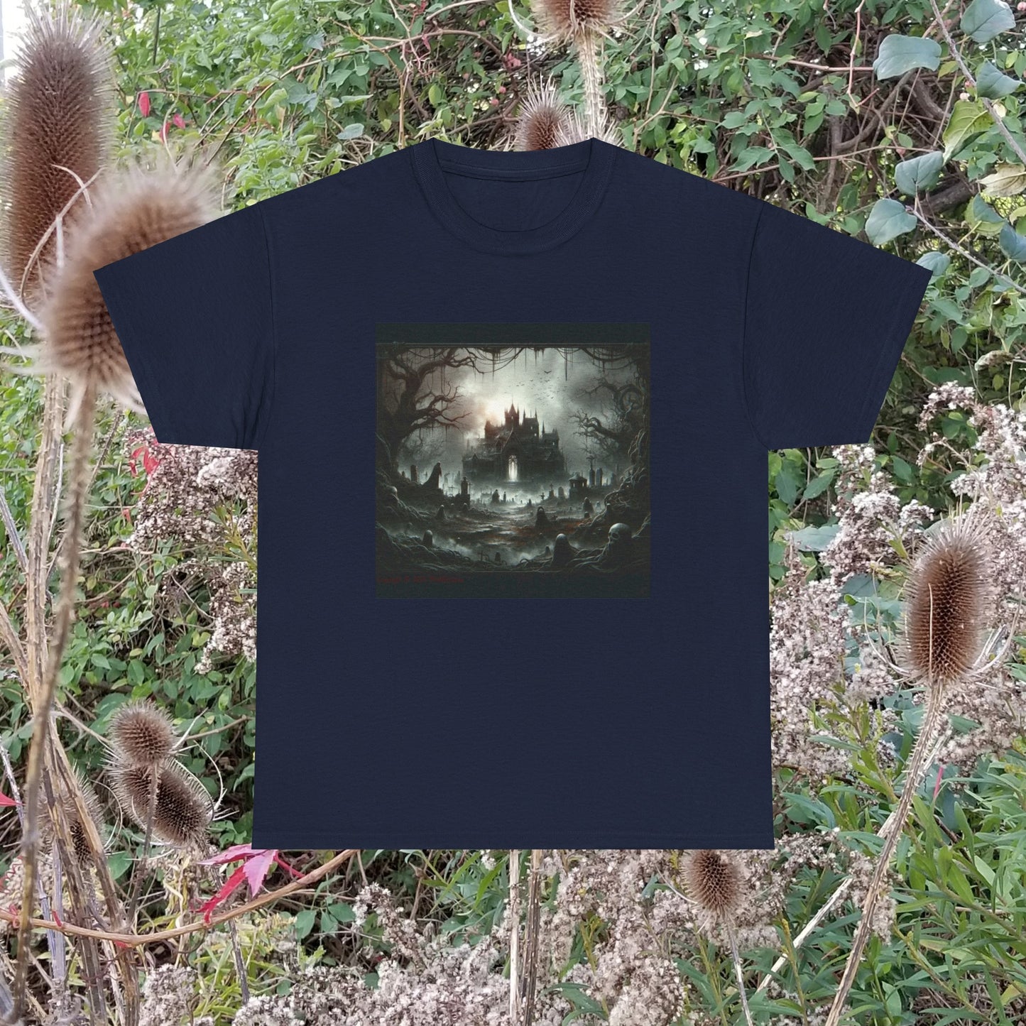 Horror Castle With Frame Skeletons - Unisex Heavy Cotton Tee