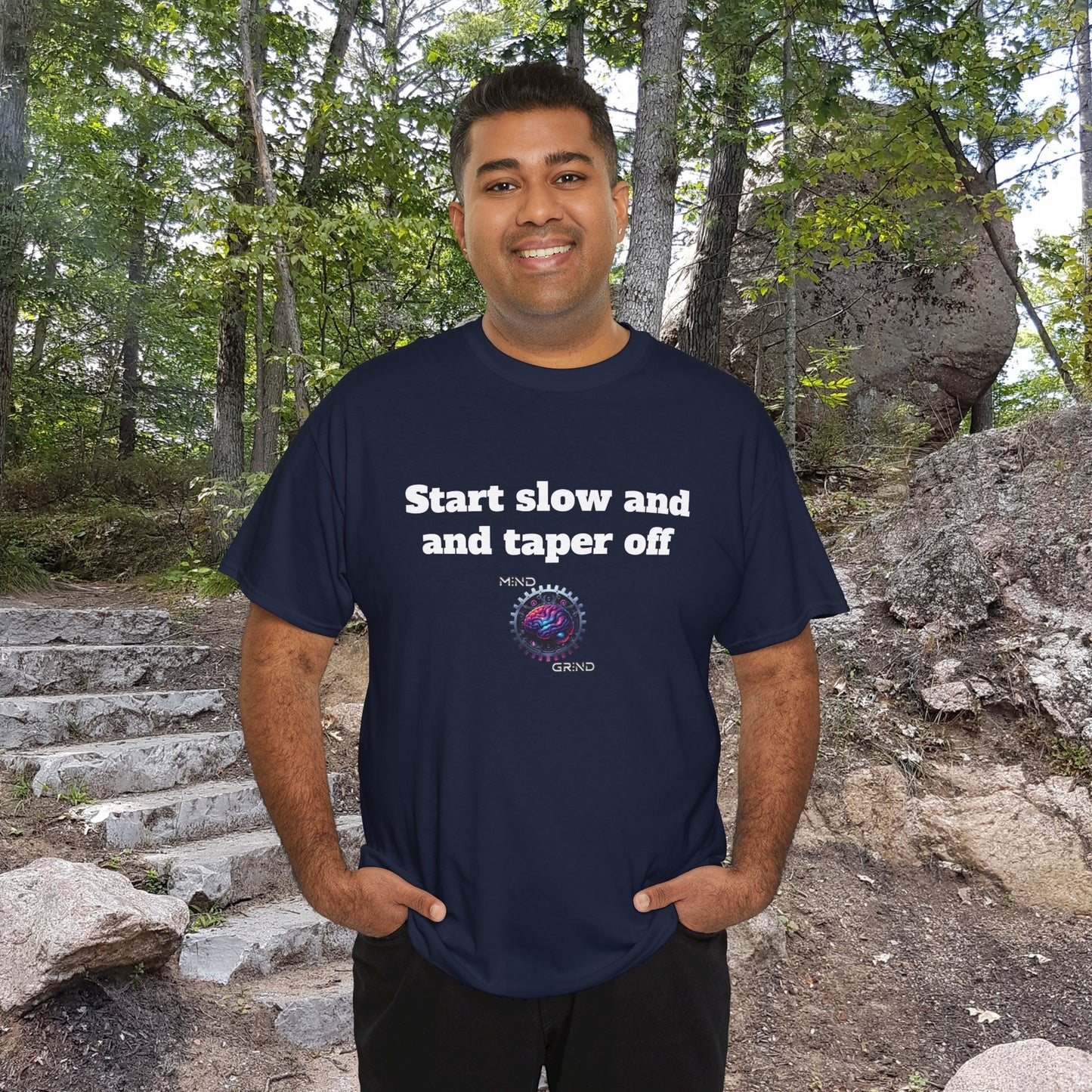 Start slow and taper off - Unisex Heavy Cotton Tee - Large Logo