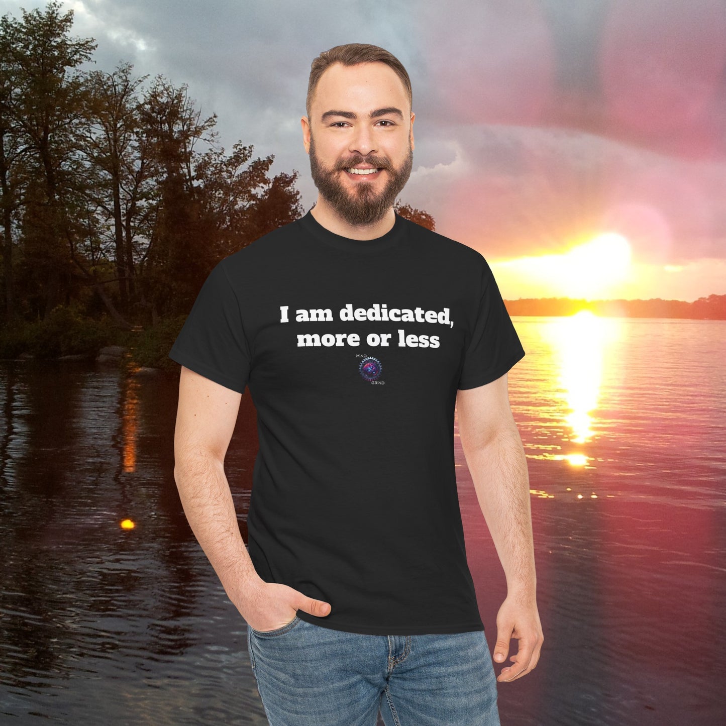 I am dedicated, more or less - Unisex Heavy Cotton Tee - Small Logo