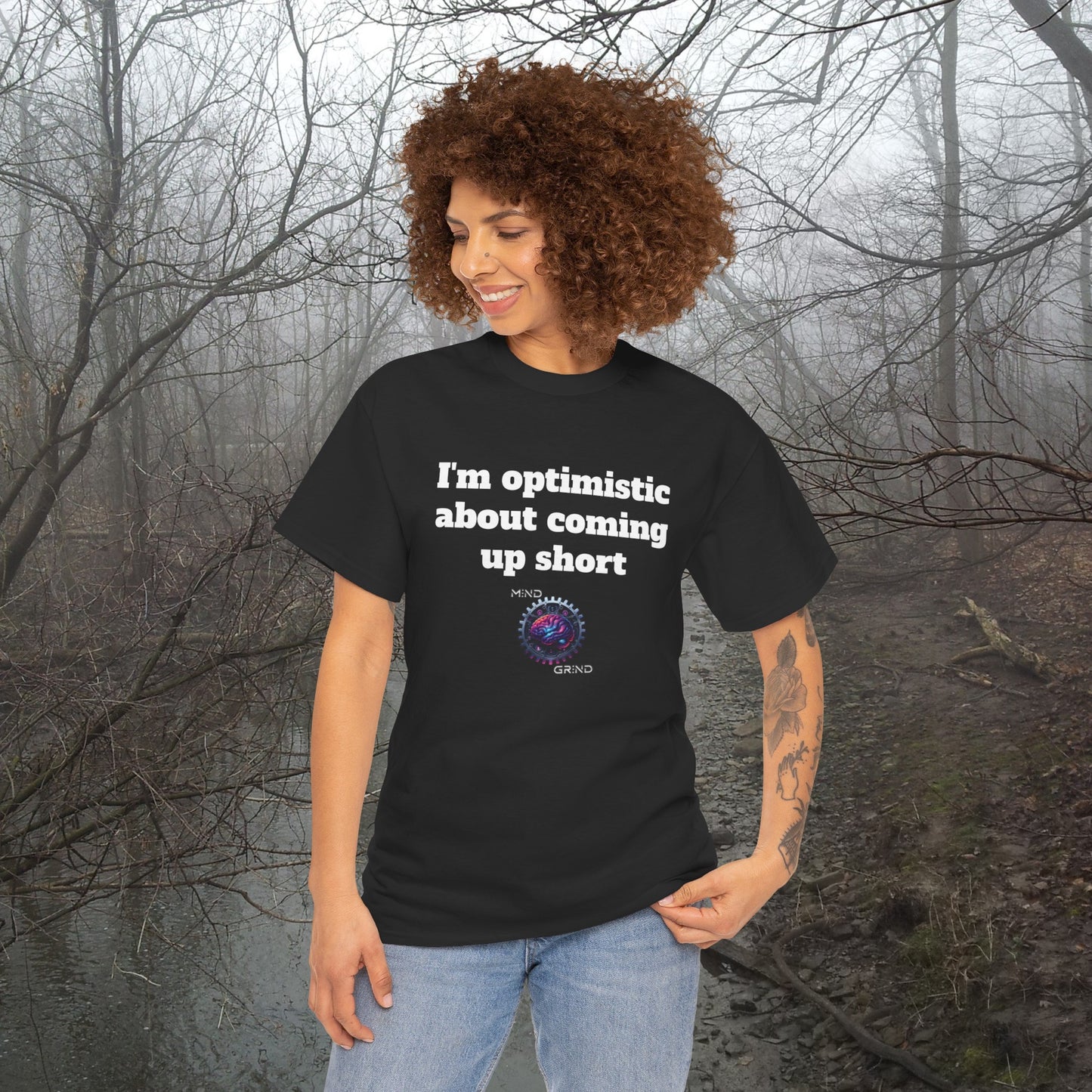 I'm optimistic about coming up short - Unisex Heavy Cotton Tee - Large Logo