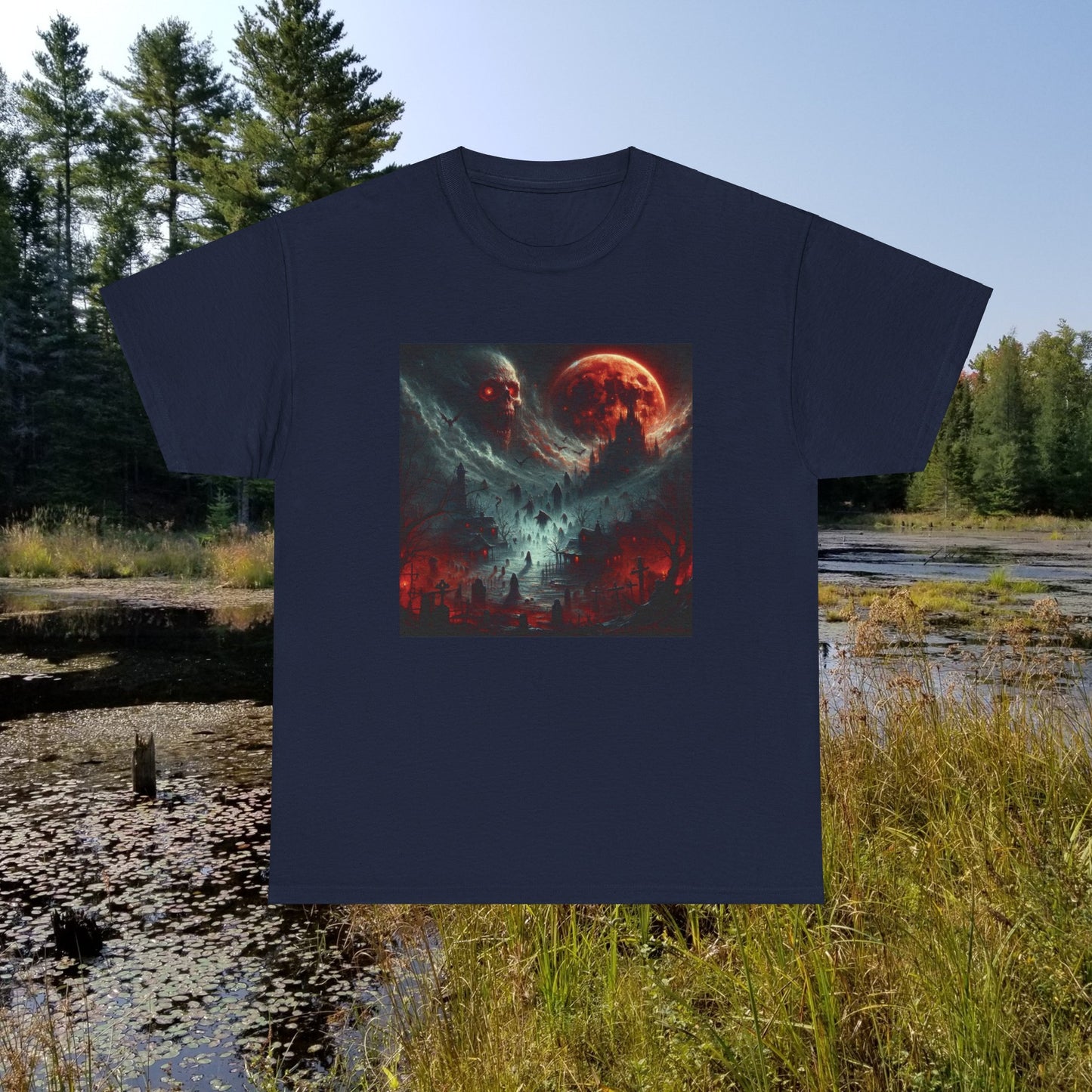 Horror Black Skull and Moon - Unisex Heavy Cotton Tee