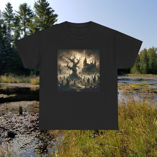 Horror Castle Black and White Twisted Tree - Unisex Heavy Cotton Tee