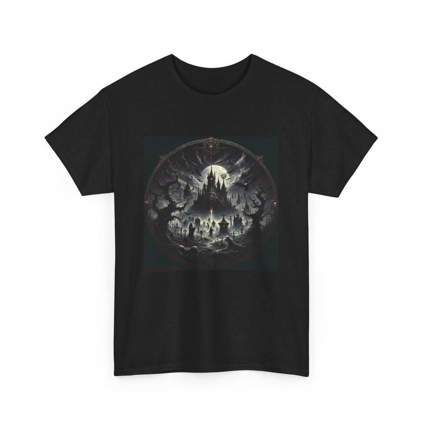 Horror Castle With Circle Frame - Unisex Heavy Cotton Tee
