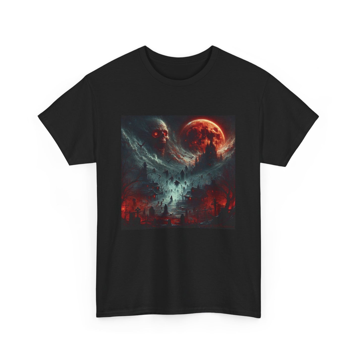 Horror Black Skull and Moon - Unisex Heavy Cotton Tee