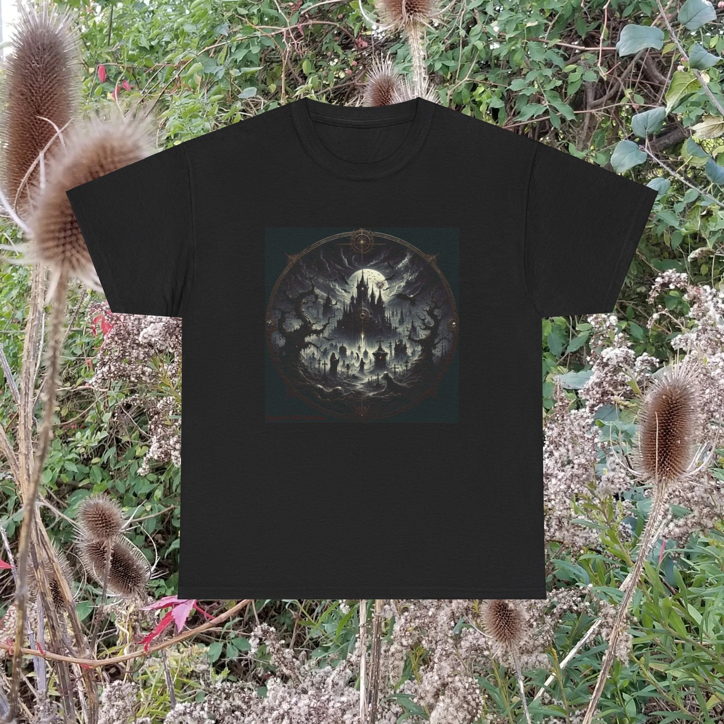 Horror Castle With Circle Frame - Unisex Heavy Cotton Tee