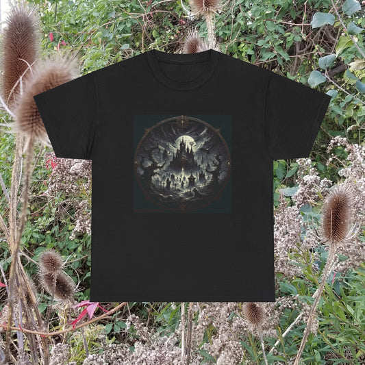 Horror Castle With Circle Frame - Unisex Heavy Cotton Tee