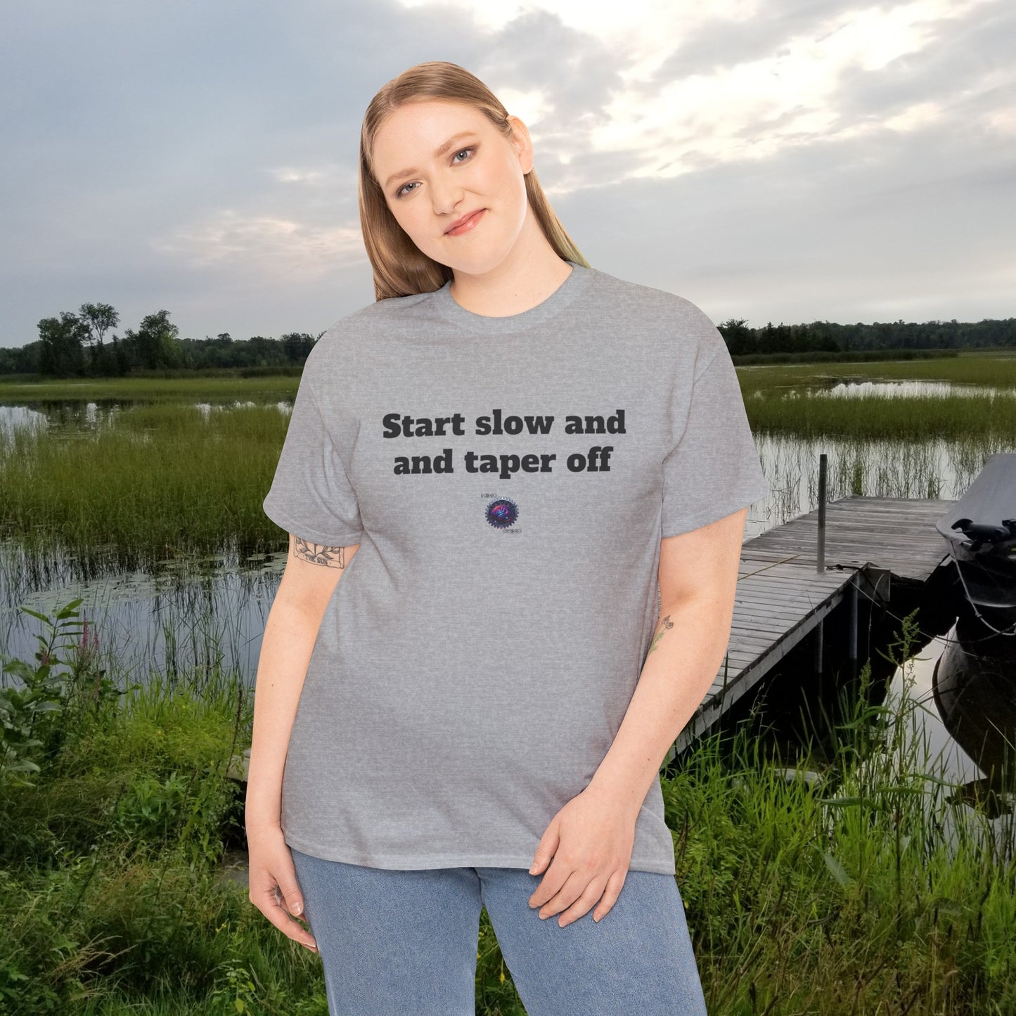 Start slow and taper off - Unisex Heavy Cotton Tee - Small Logo