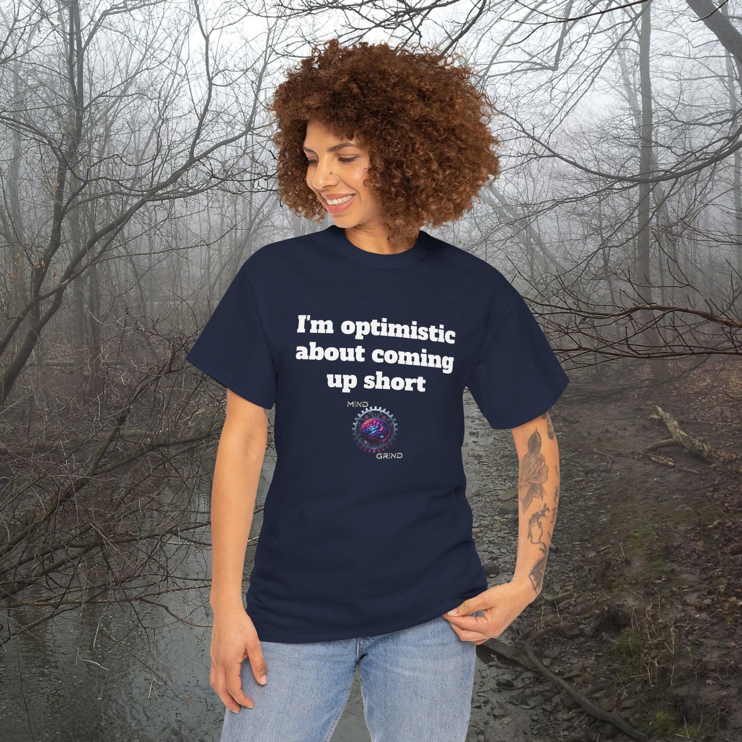 I'm optimistic about coming up short - Unisex Heavy Cotton Tee - Large Logo