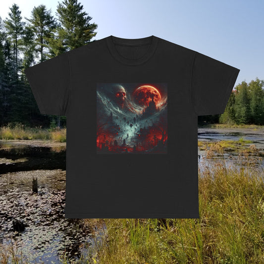 Horror Black Skull and Moon - Unisex Heavy Cotton Tee