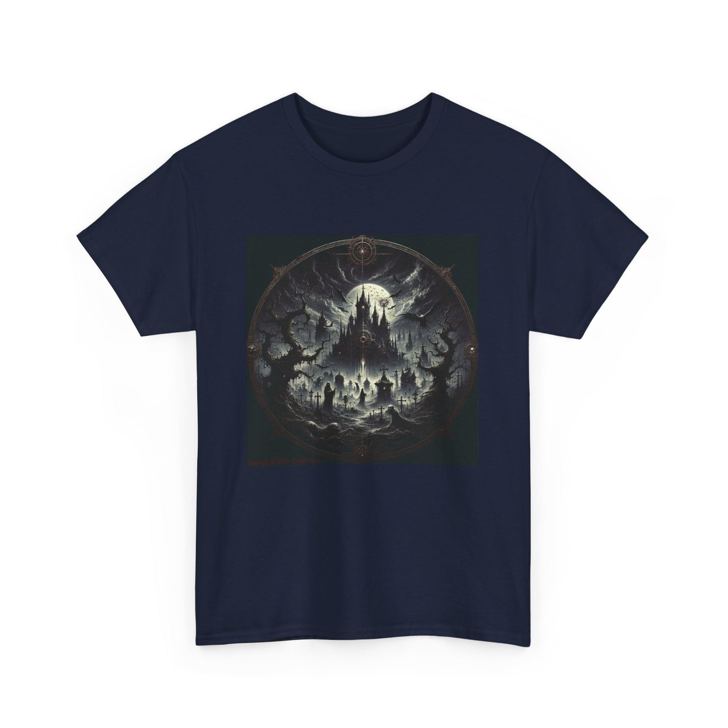 Horror Castle With Circle Frame - Unisex Heavy Cotton Tee