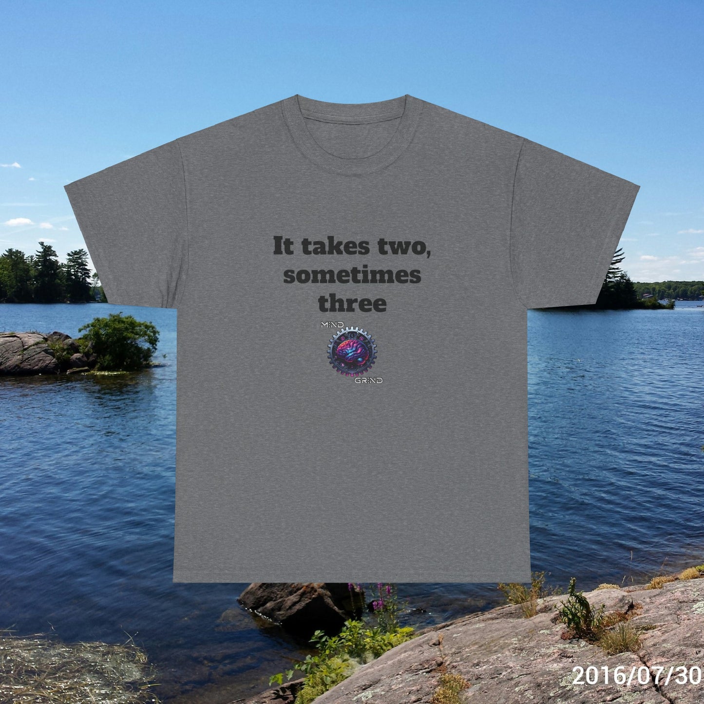 It takes two, sometimes three - Unisex Heavy Cotton Tee - Large Logo