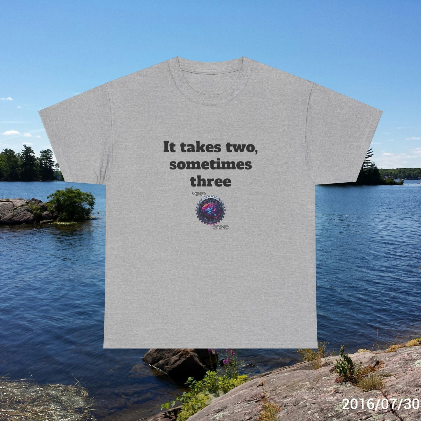 It takes two, sometimes three - Unisex Heavy Cotton Tee - Large Logo
