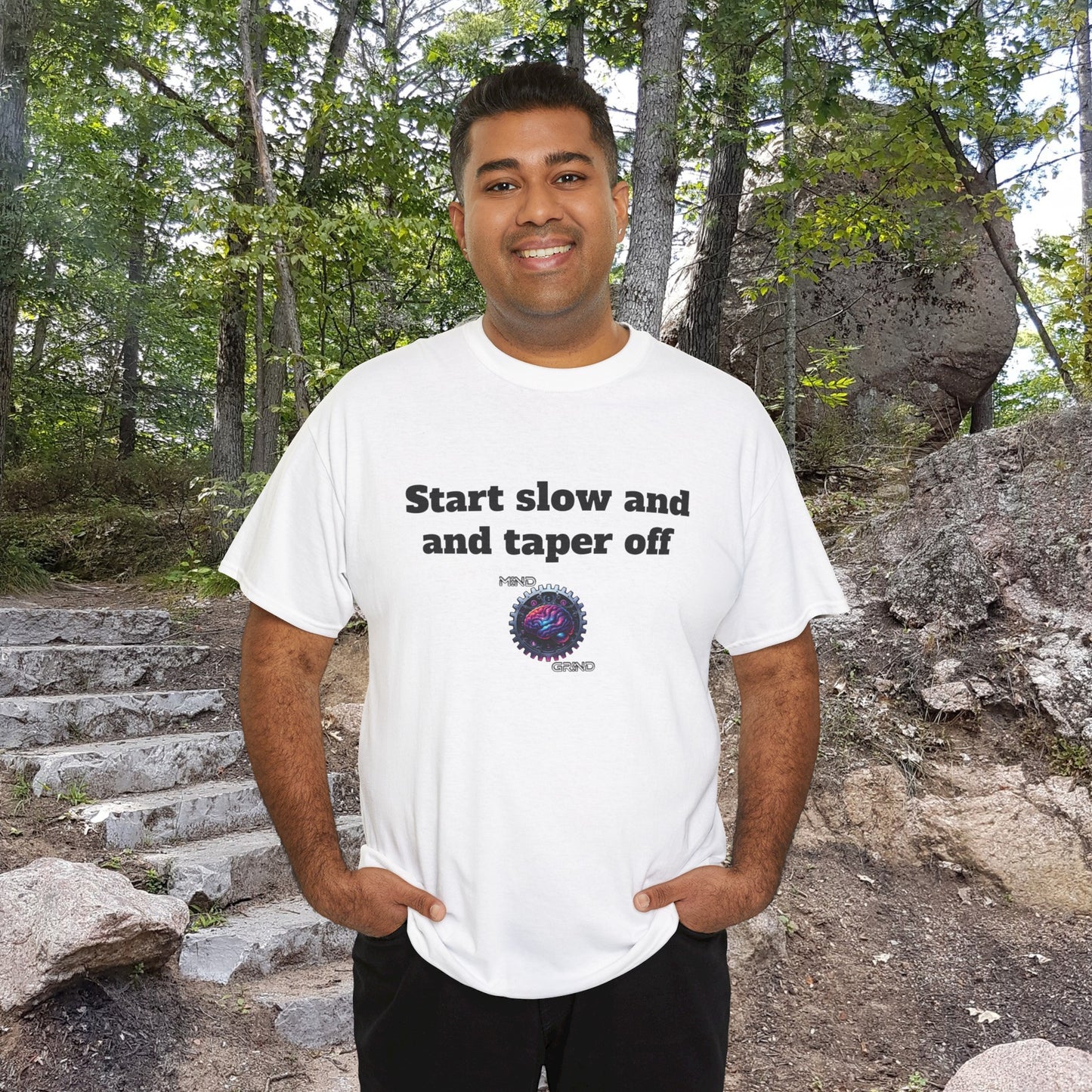Start slow and taper off - Unisex Heavy Cotton Tee - Large Logo