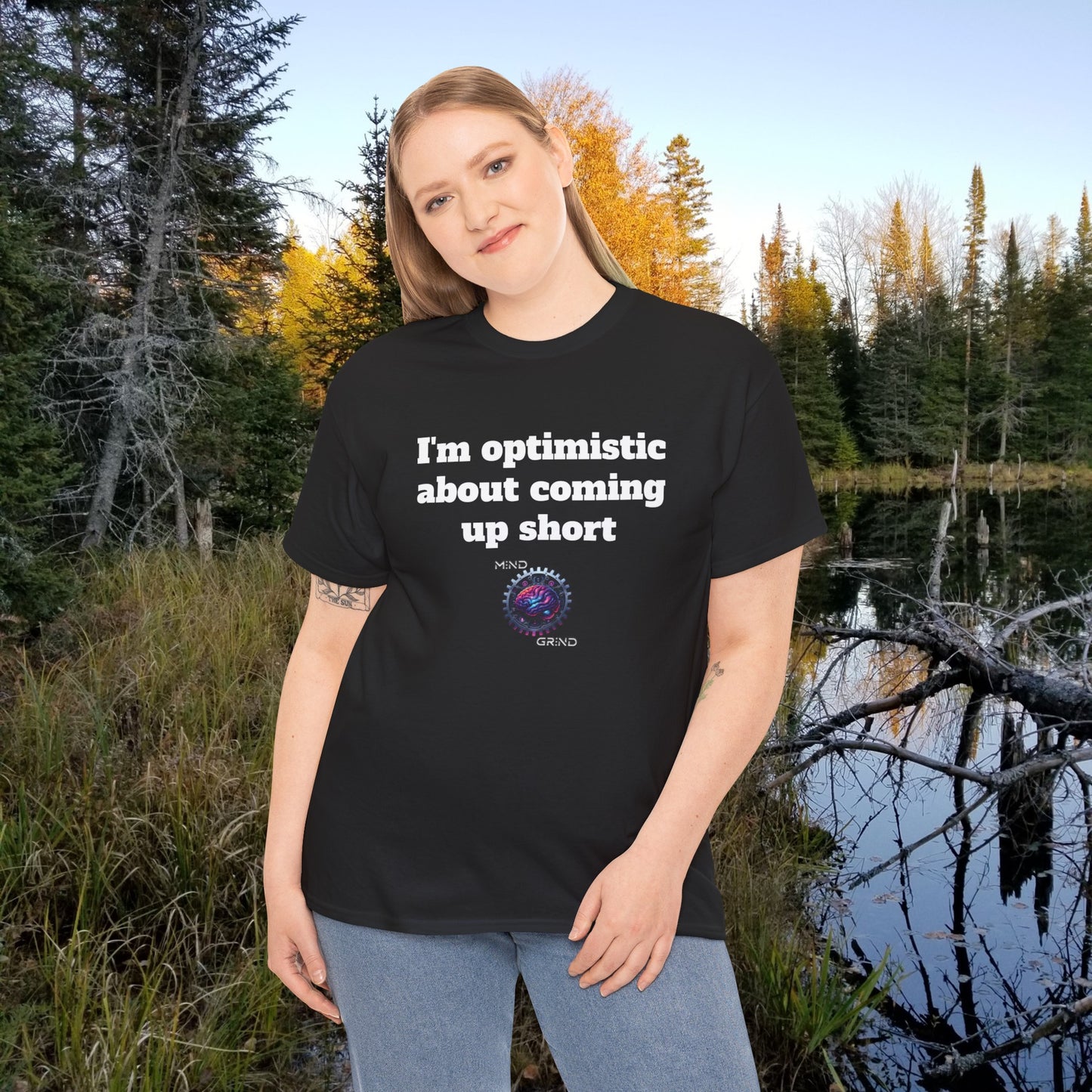 I'm optimistic about coming up short - Unisex Heavy Cotton Tee - Large Logo