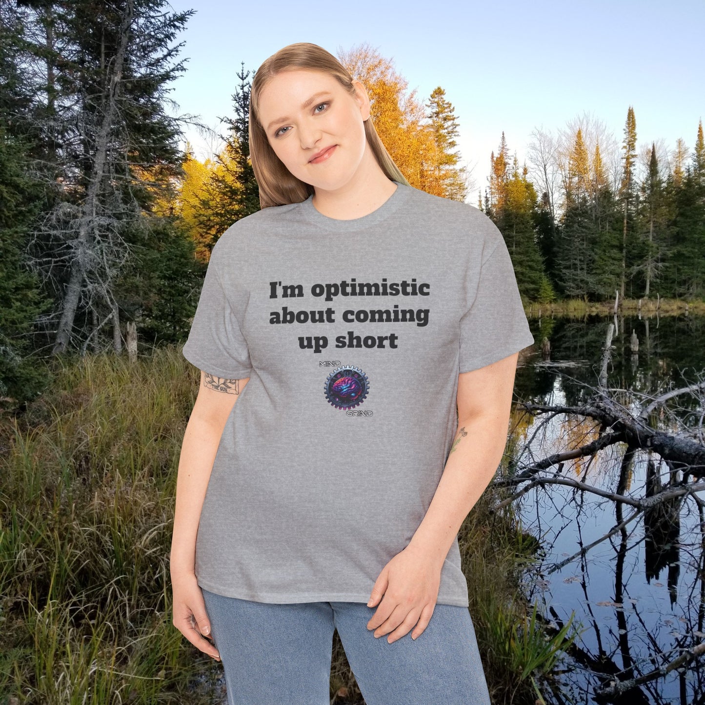 I'm optimistic about coming up short - Unisex Heavy Cotton Tee - Large Logo