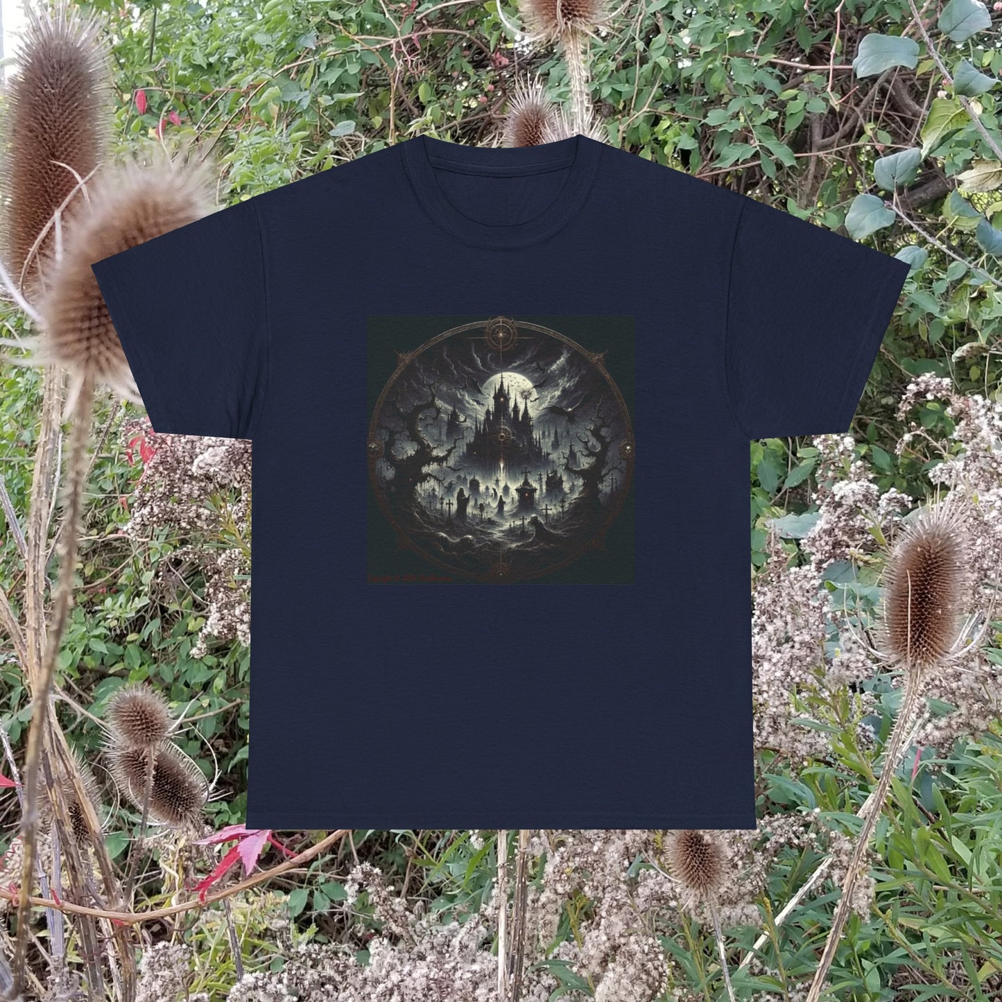 Horror Castle With Circle Frame - Unisex Heavy Cotton Tee