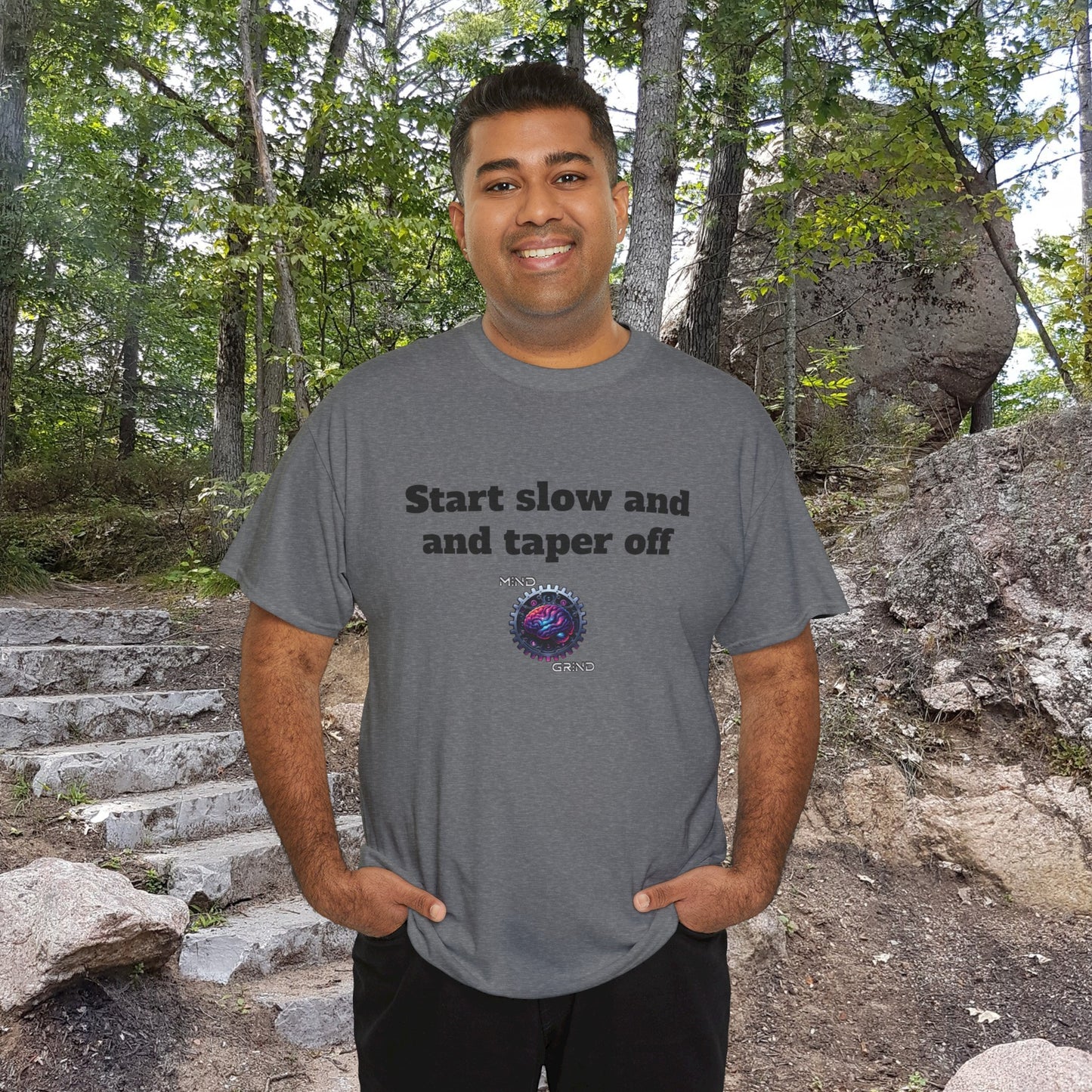 Start slow and taper off - Unisex Heavy Cotton Tee - Large Logo