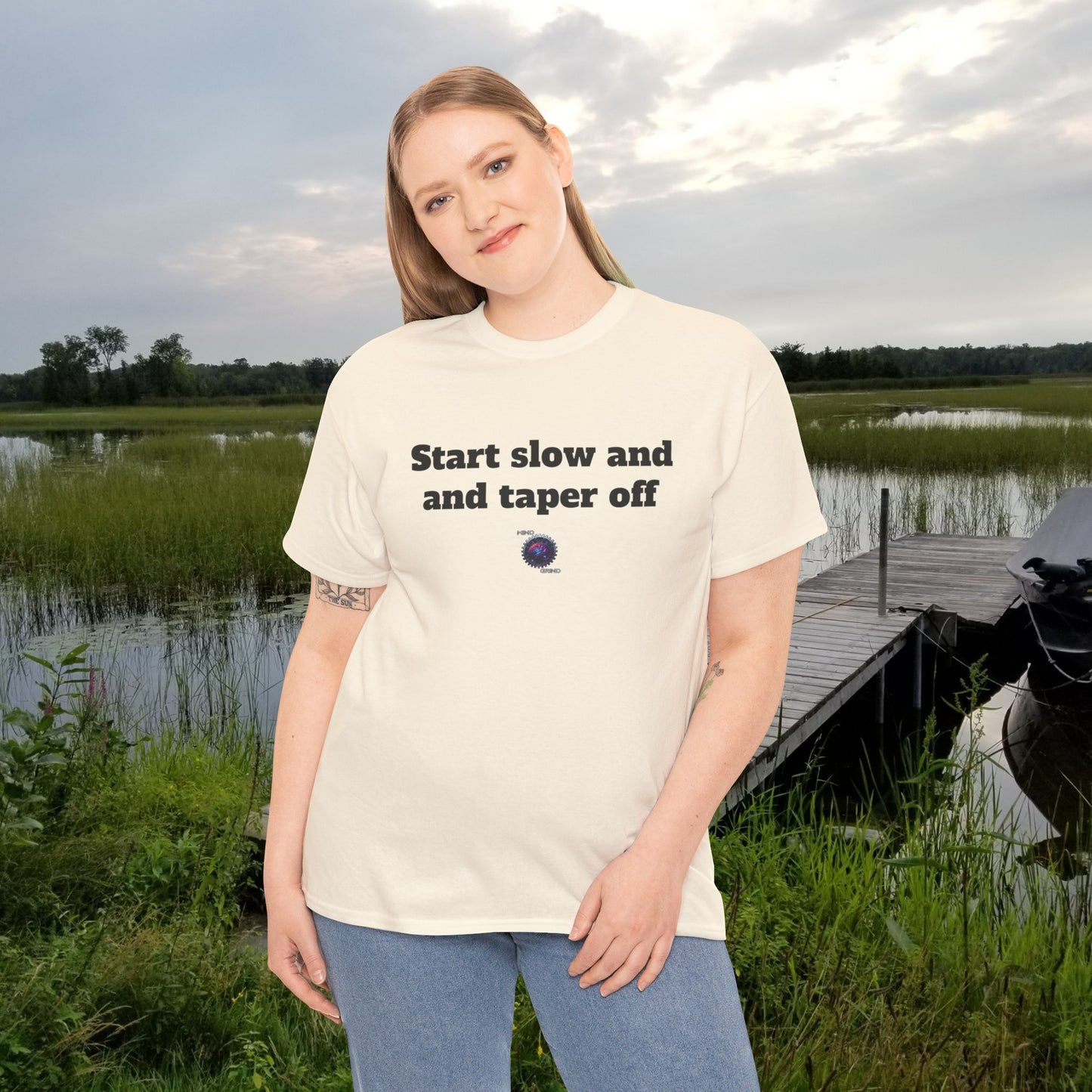 Start slow and taper off - Unisex Heavy Cotton Tee - Small Logo