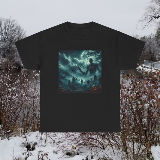Horror Giant Skeleton and Moon - Unisex Heavy Cotton Tee