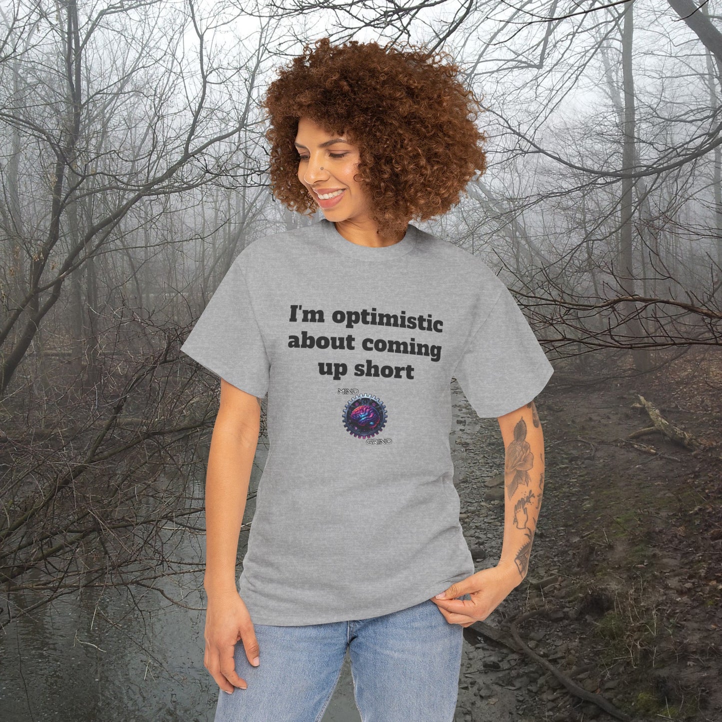 I'm optimistic about coming up short - Unisex Heavy Cotton Tee - Large Logo