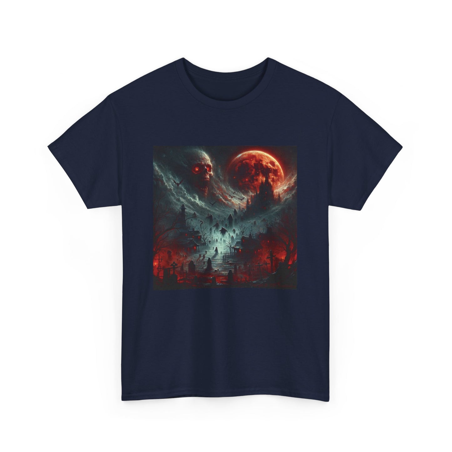Horror Black Skull and Moon - Unisex Heavy Cotton Tee