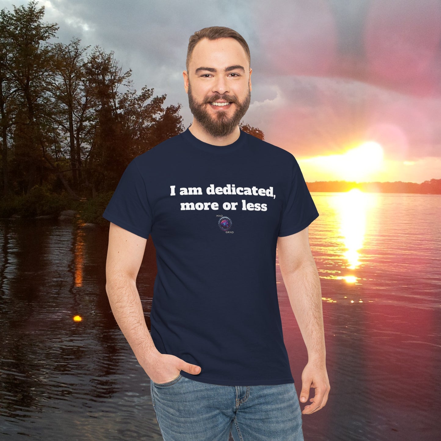I am dedicated, more or less - Unisex Heavy Cotton Tee - Small Logo