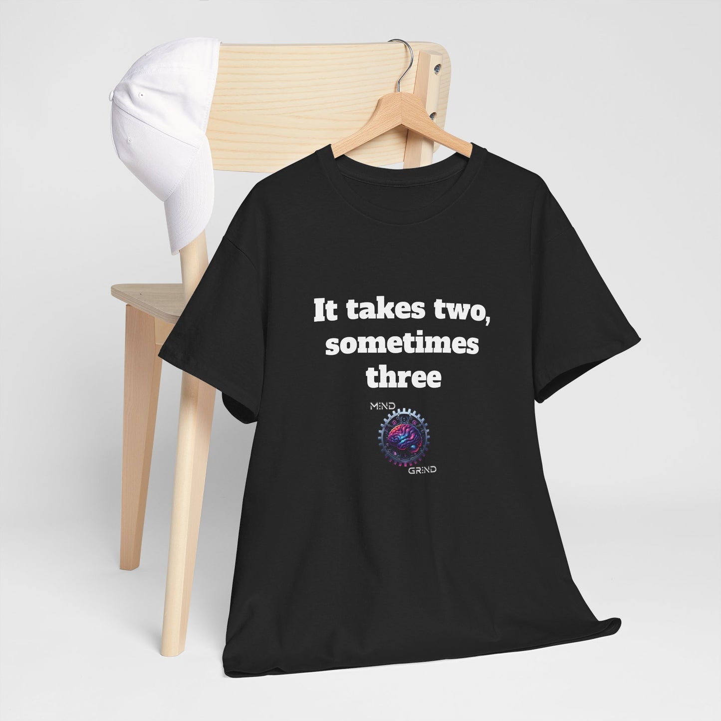 It takes two, sometimes three - Unisex Heavy Cotton Tee - Large Logo