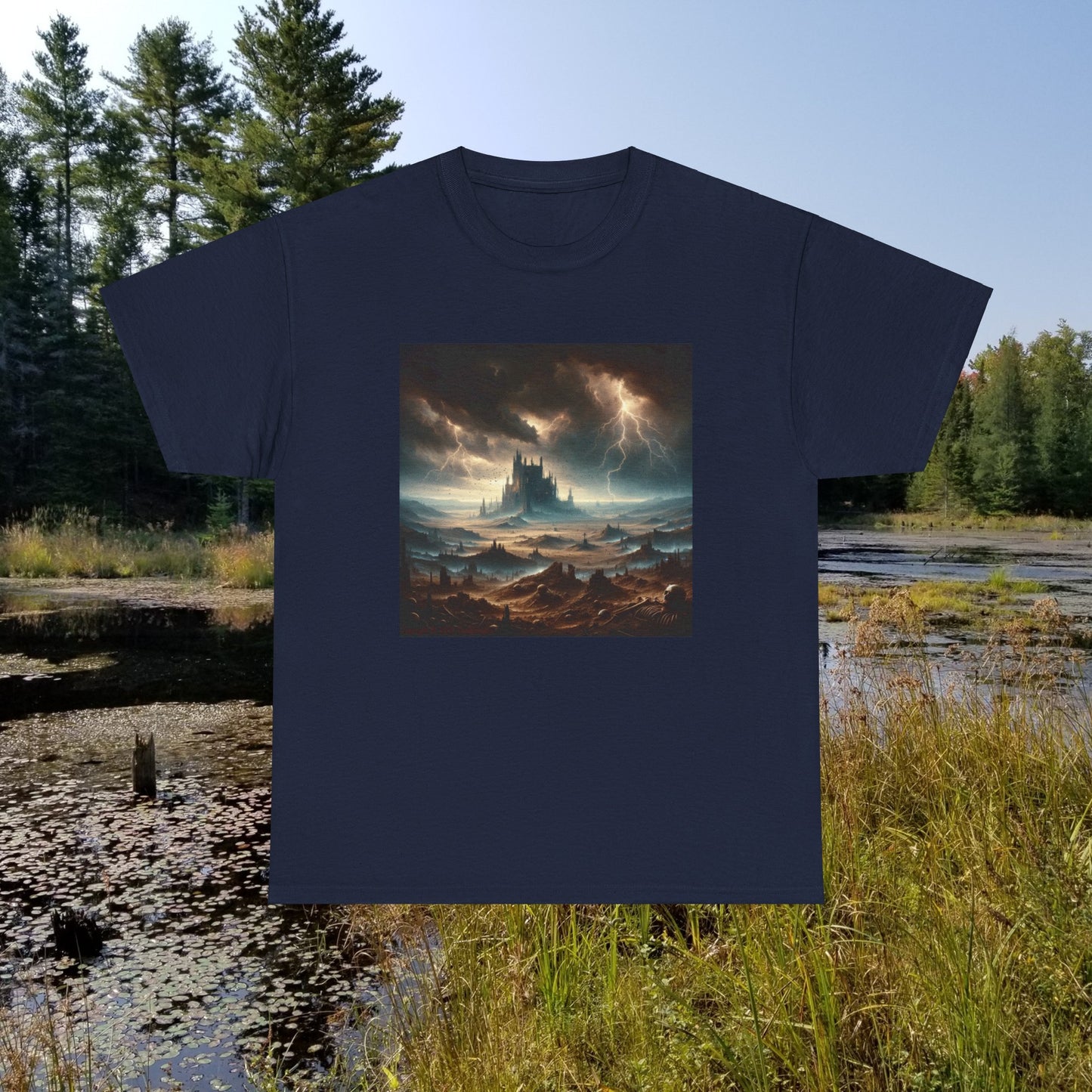 Horror Castle Lone and Large Graveyard - Unisex Heavy Cotton Tee